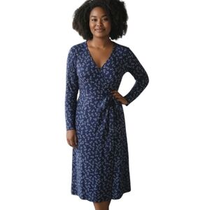 LuLaRoe Navy Patterned Long Sleeve Wrap Dress Sz.3XL NWT.